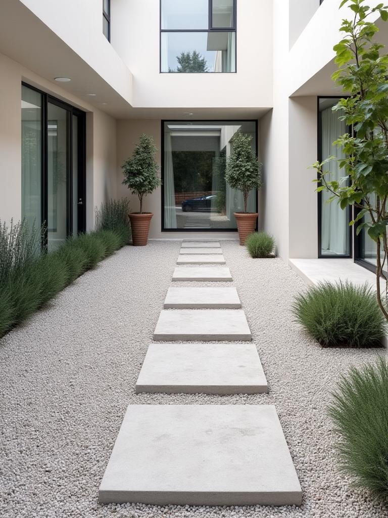 Courtyard kerikil gaya Eropah dengan hardscape