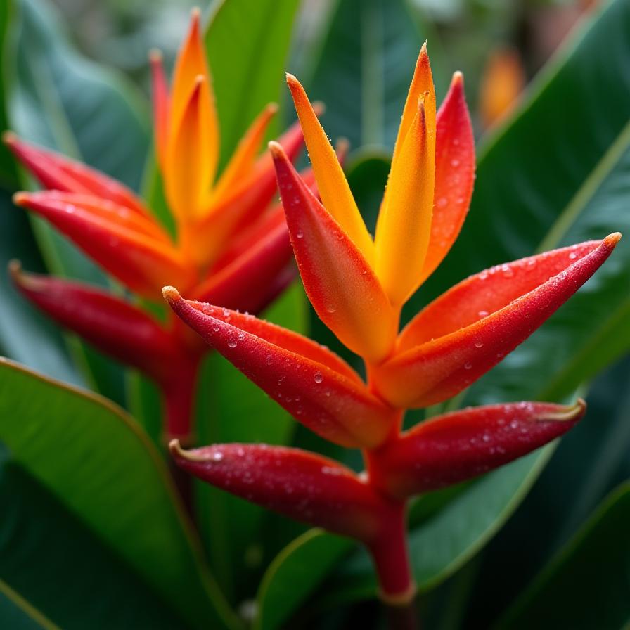 Taman tropika eksotik dengan Heliconia